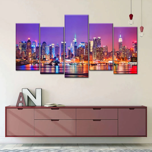 Grand Scale 5 Piece Canvas Prints - The Cityscape (Staggered Layout) 42 x 80" 107x200cm