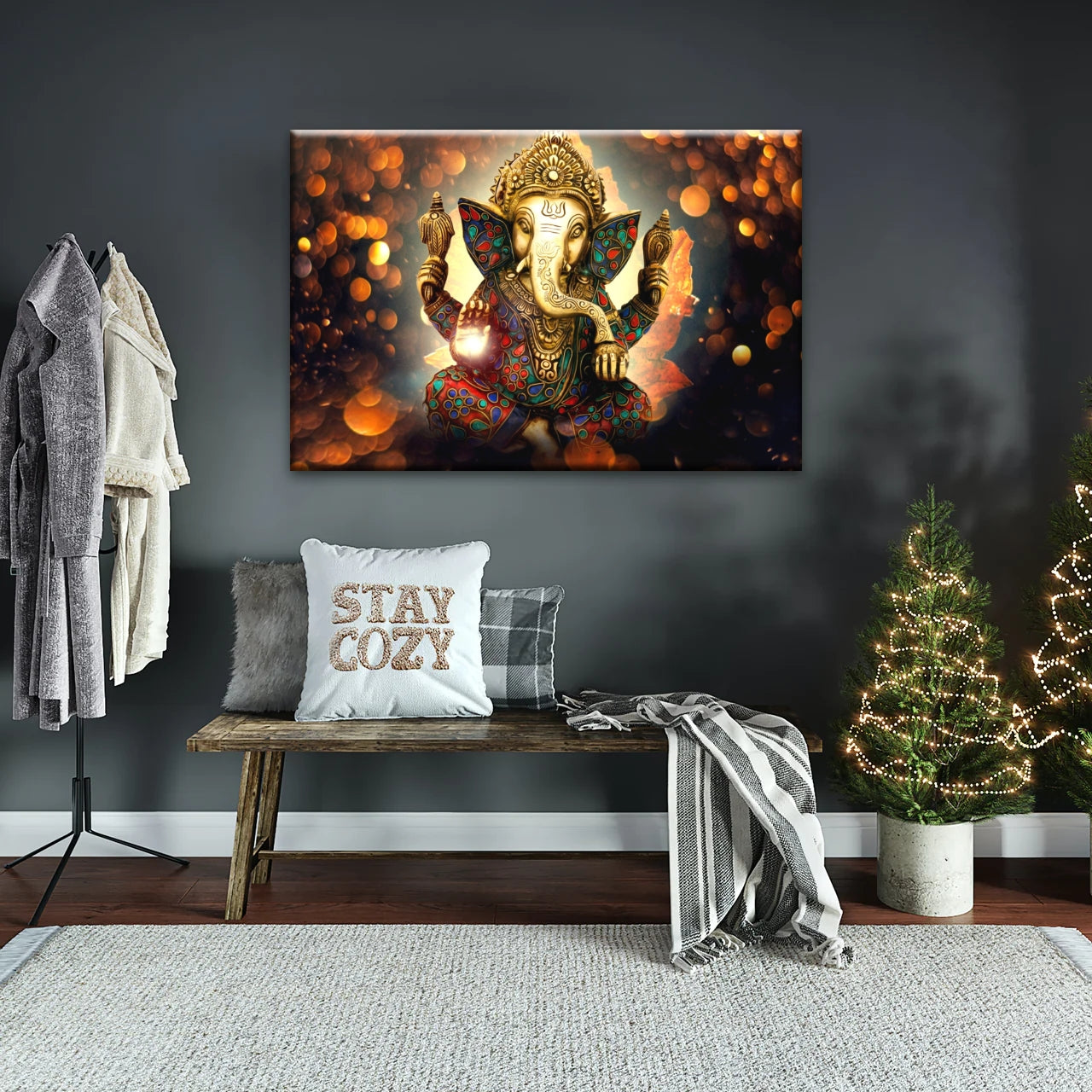 Ganesha God-Golden Bronze Statue Of Lord Ganesha Hinduism Canvas Prints