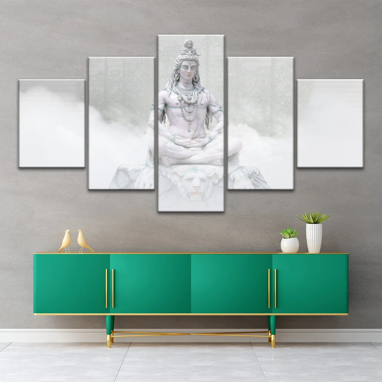 Hindu-Gottheit Shiva im Nebel, Statue, Hinduismus, Leinwandbild, Wandkunst