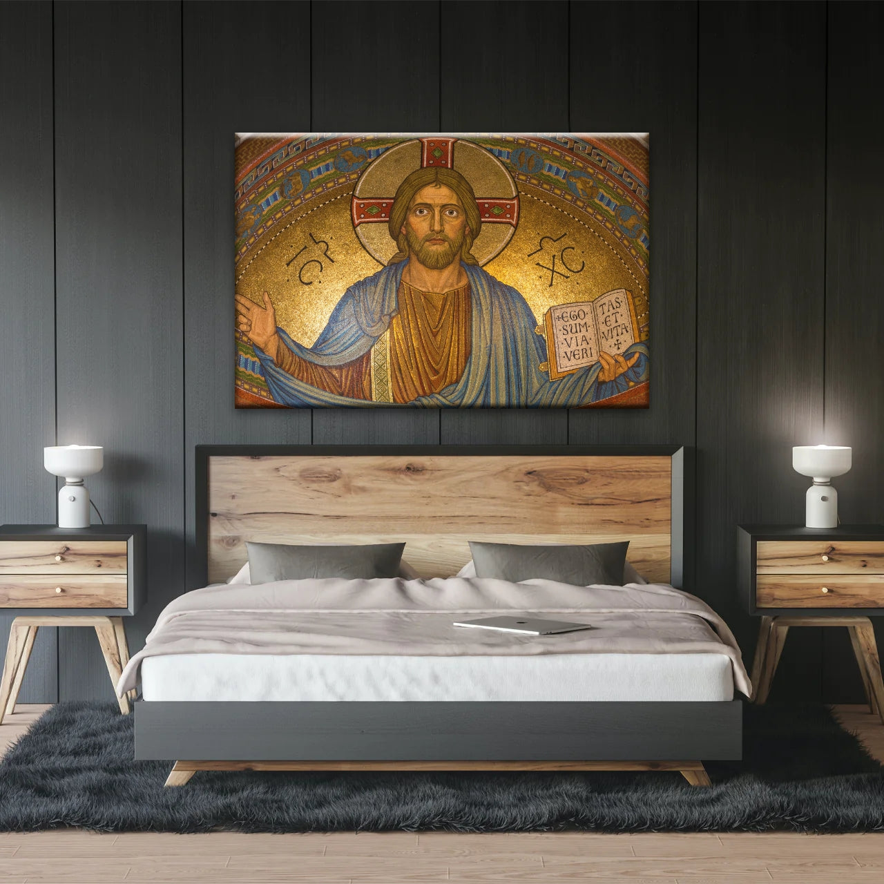 Jésus-Christ tenant un livre Art mural chrétien sur toile