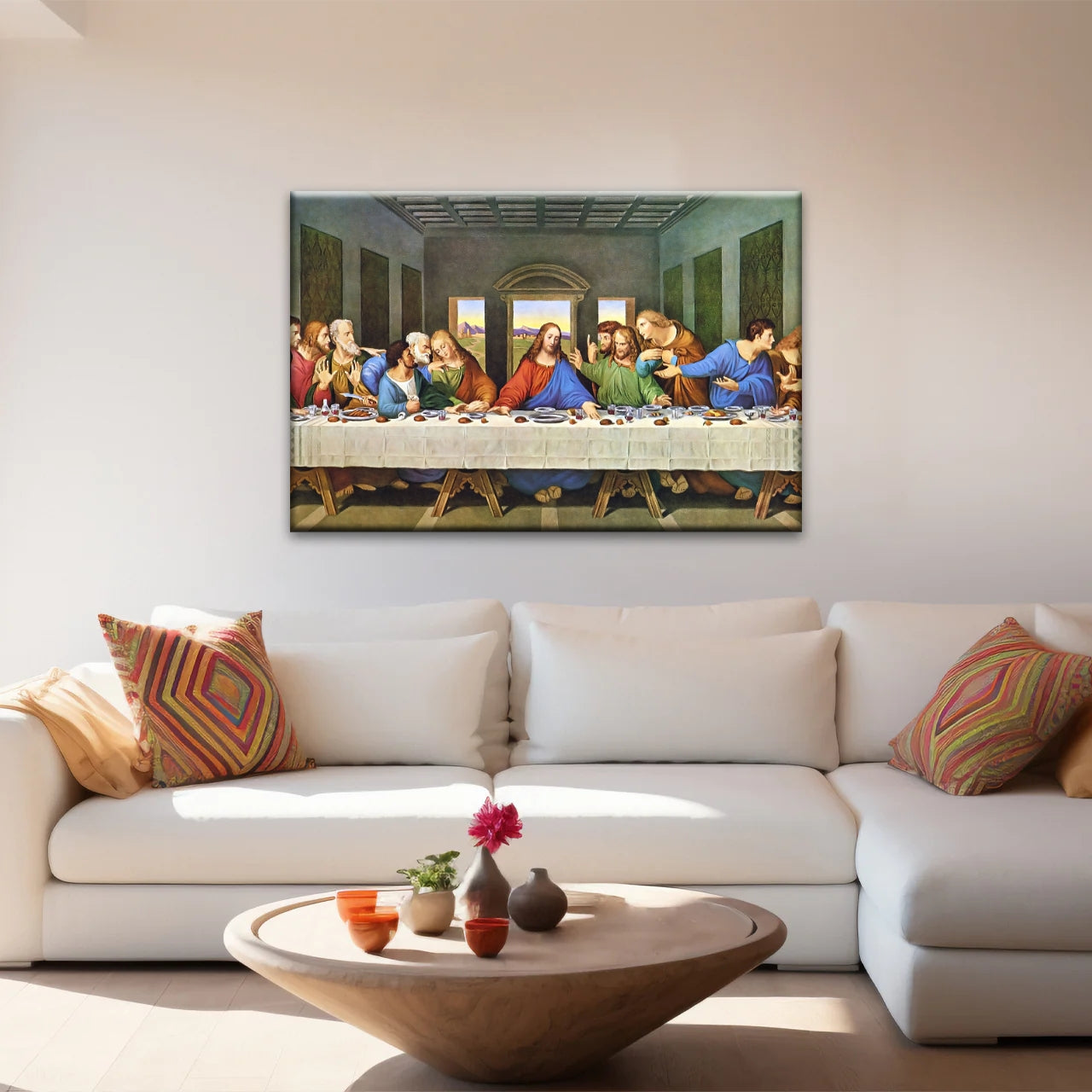 Peinture à l'huile classique de Léonard de Vinci La Cène Jésus Art mural
