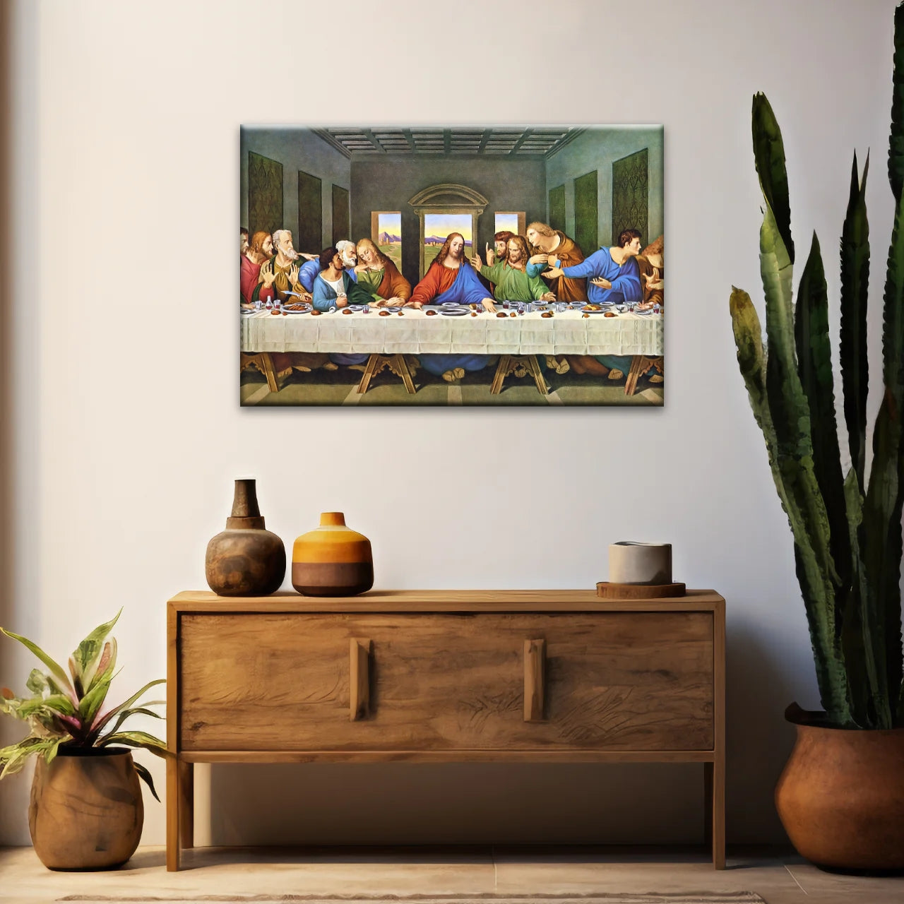 Peinture à l'huile classique de Léonard de Vinci La Cène Jésus Art mural