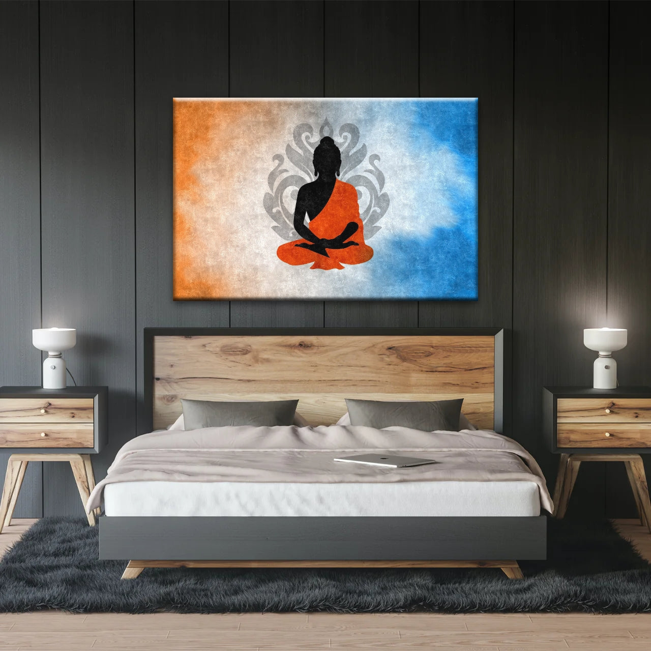 Meditierende Buddha-Silhouette mit Lotus-Hintergrund Buddha-Wand-Dekor