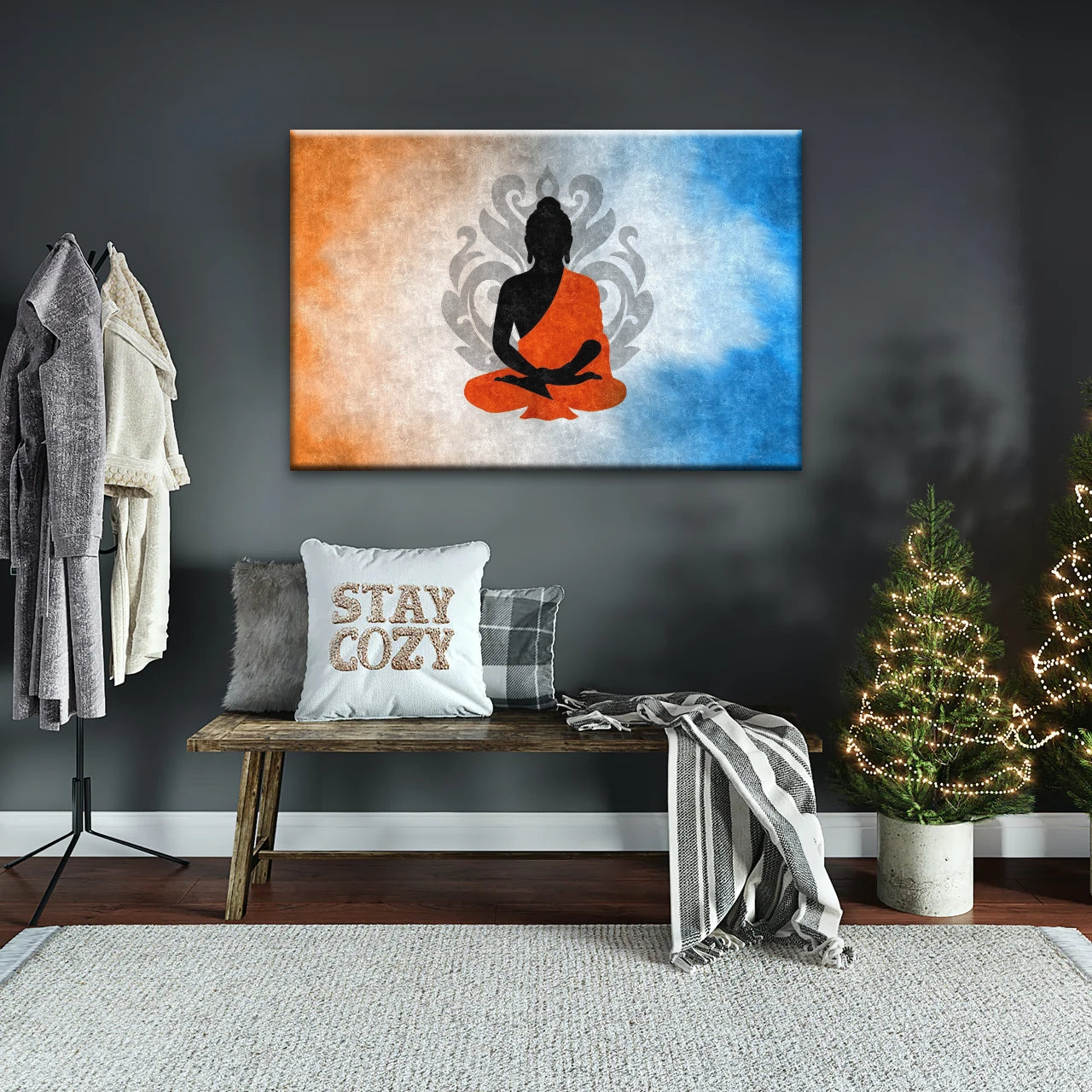 Meditierende Buddha-Silhouette mit Lotus-Hintergrund Buddha-Wand-Dekor