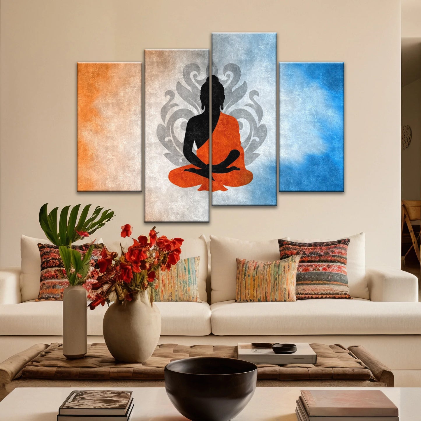 Meditierende Buddha-Silhouette mit Lotus-Hintergrund Buddha-Wand-Dekor