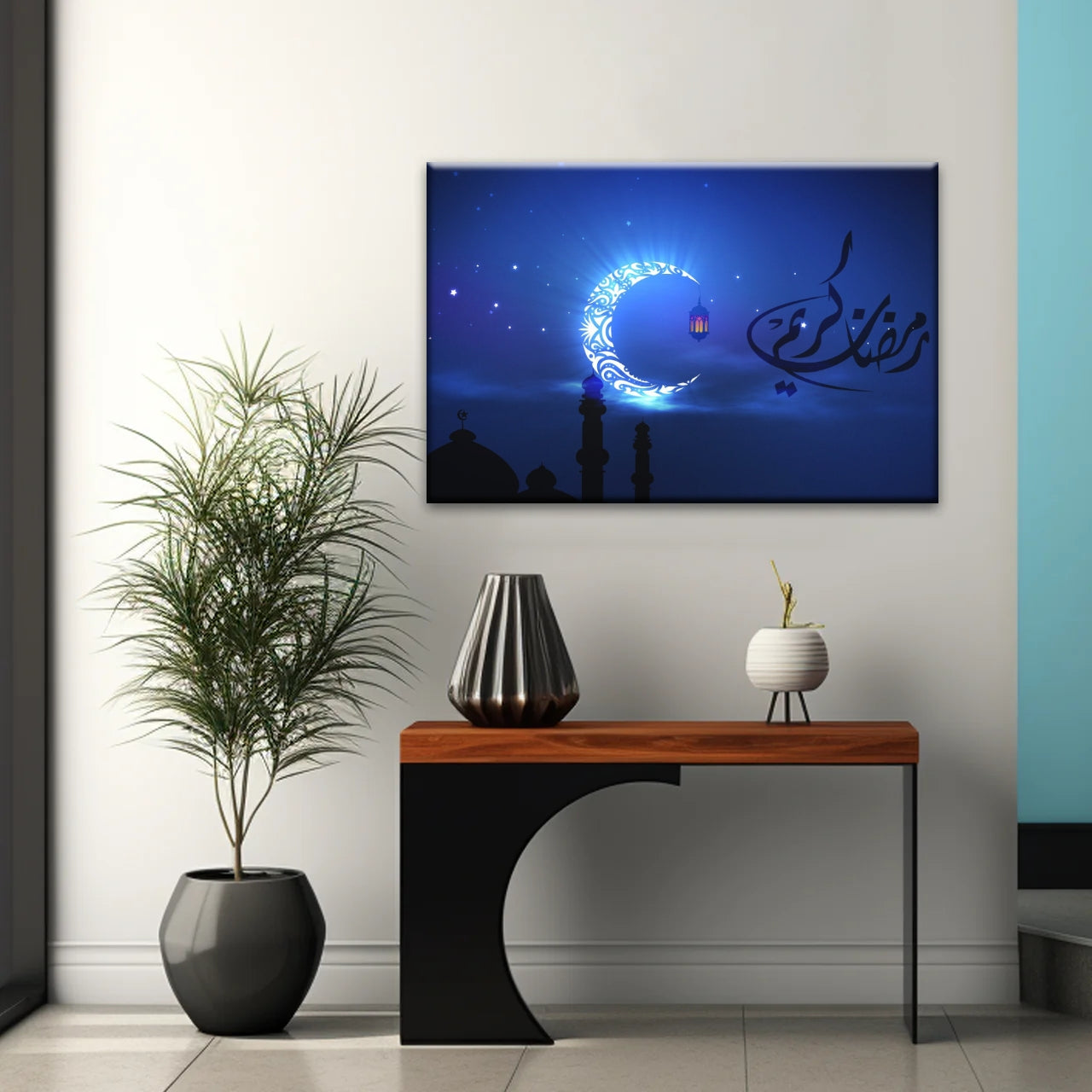Silhouette musulmane de la foi : illuminée par la lueur nocturne Art mural islamique sur toile