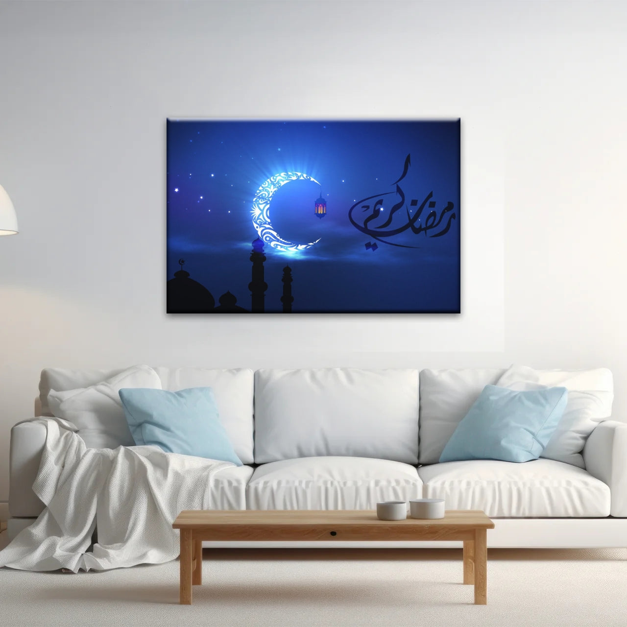 Silhouette musulmane de la foi : illuminée par la lueur nocturne Art mural islamique sur toile