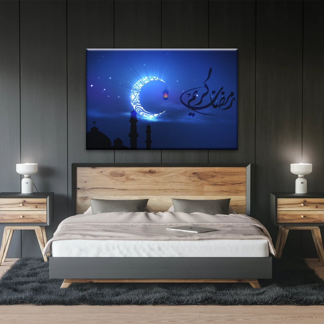 Silhouette musulmane de la foi : illuminée par la lueur nocturne Art mural islamique sur toile