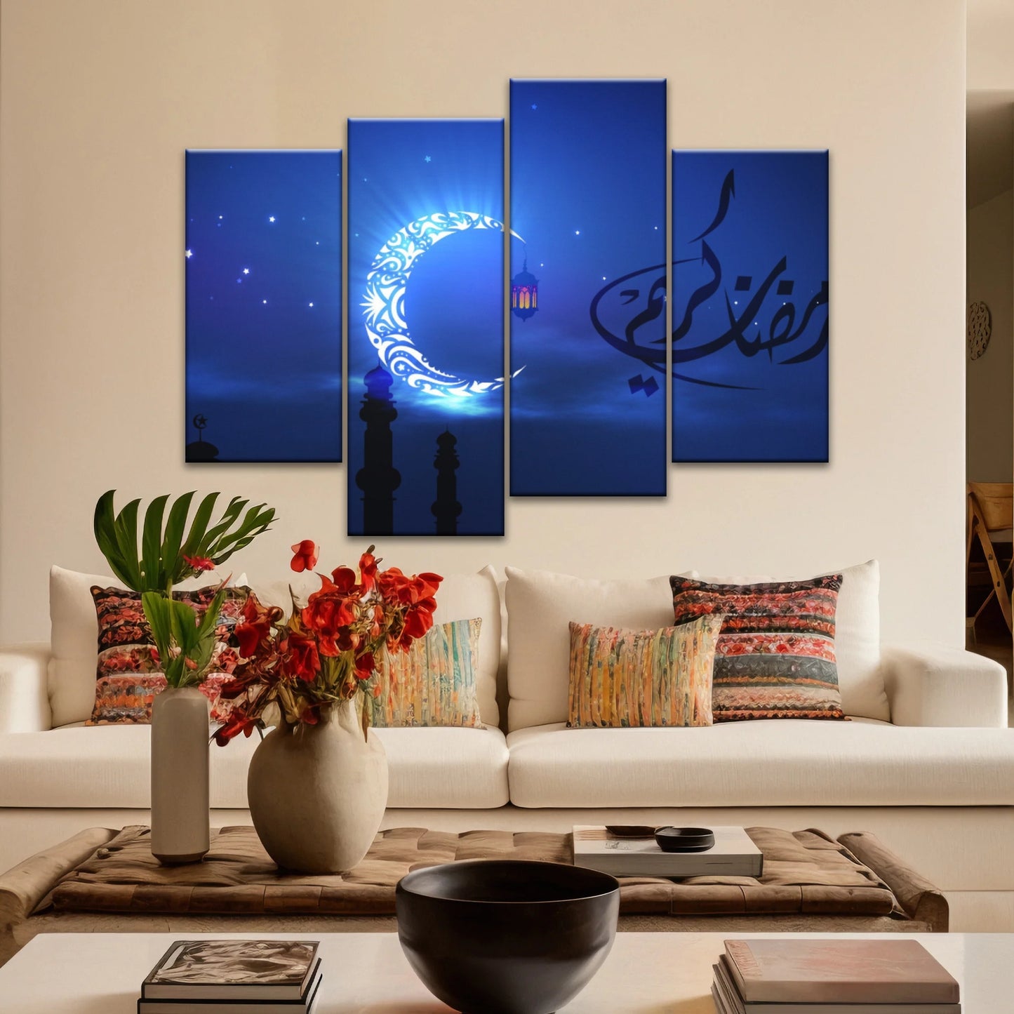 Silhouette musulmane de la foi : illuminée par la lueur nocturne Art mural islamique sur toile