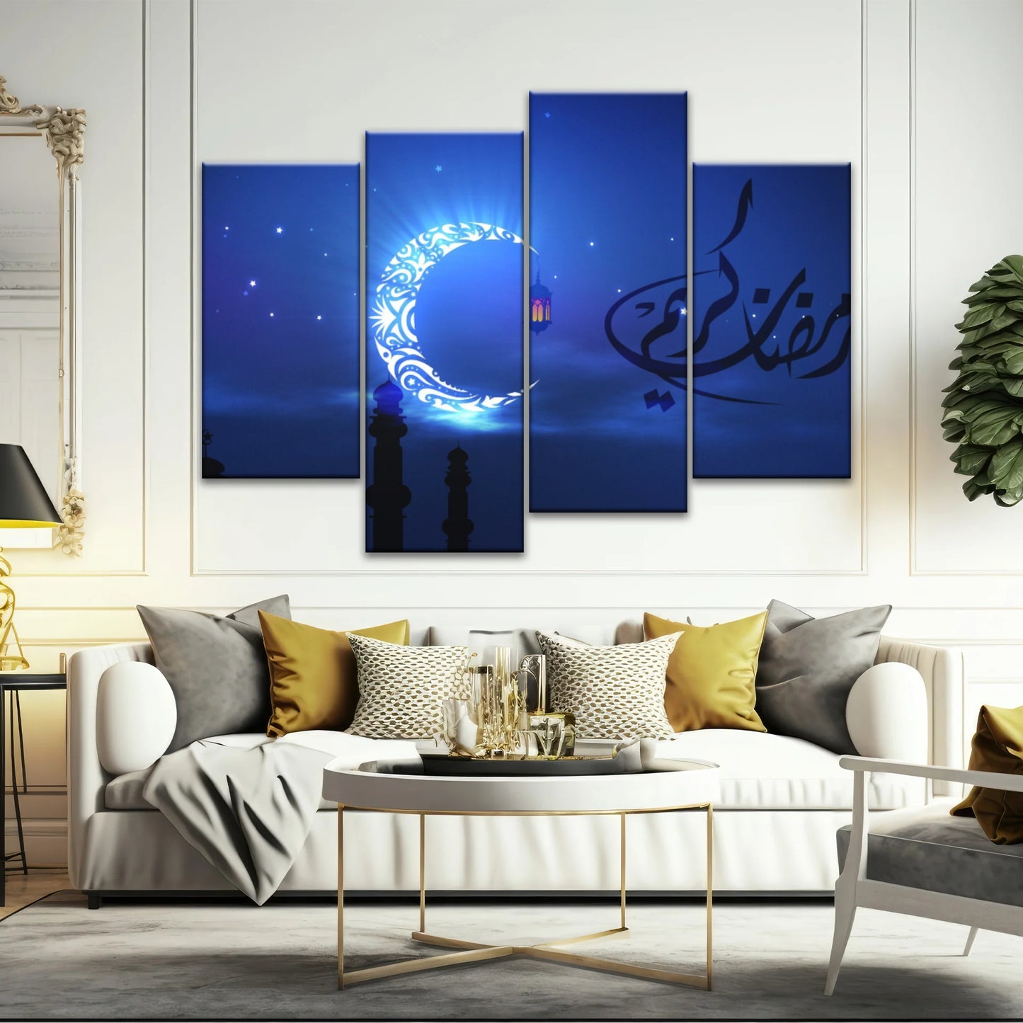 Silhouette musulmane de la foi : illuminée par la lueur nocturne Art mural islamique sur toile