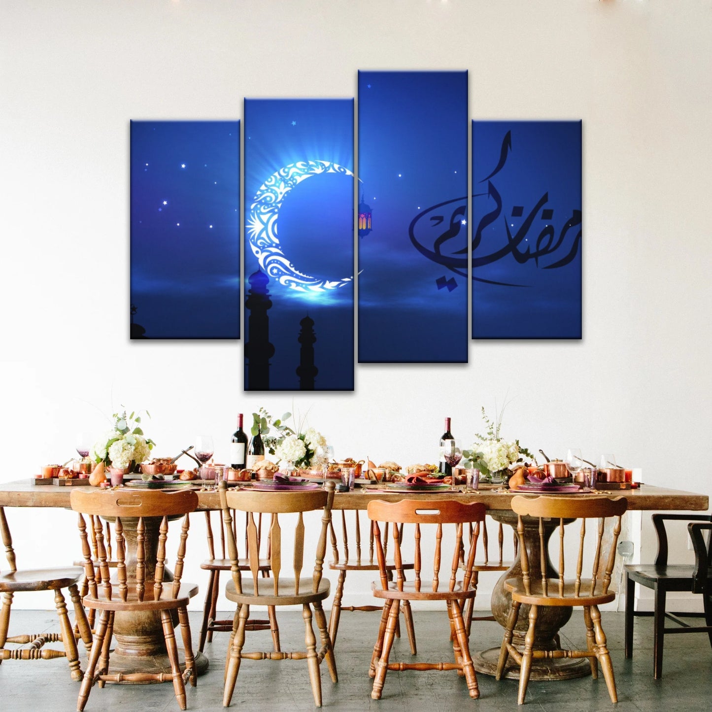 Silhouette musulmane de la foi : illuminée par la lueur nocturne Art mural islamique sur toile