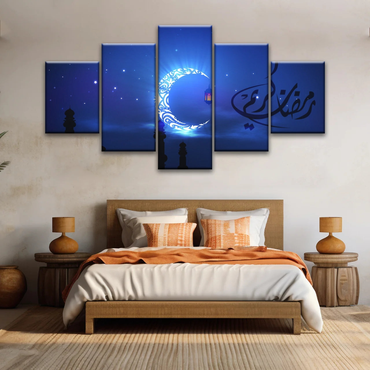 Silhouette musulmane de la foi : illuminée par la lueur nocturne Art mural islamique sur toile