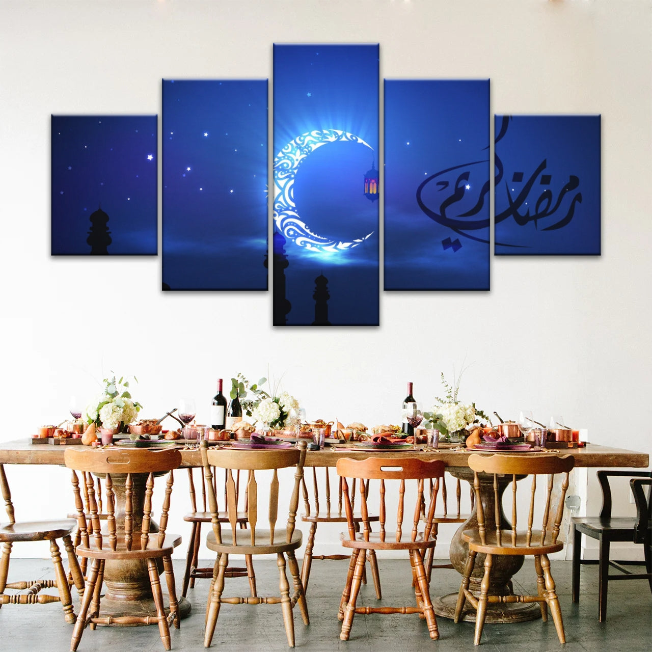 Silhouette musulmane de la foi : illuminée par la lueur nocturne Art mural islamique sur toile