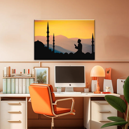 Silhouette d'homme priant dans une mosquée pendant le Ramadan islamique Décor islamique