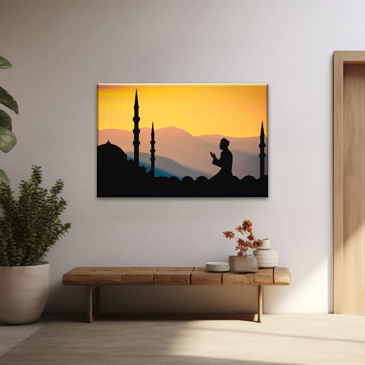 Silhouette d'homme priant dans une mosquée pendant le Ramadan islamique Décor islamique