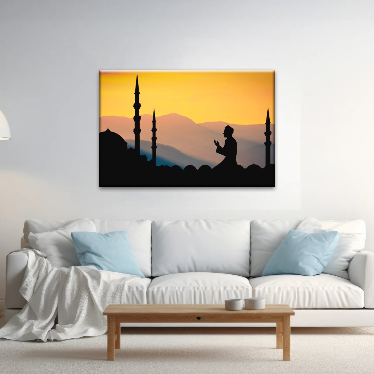 Silhouette d'homme priant dans une mosquée pendant le Ramadan islamique Décor islamique