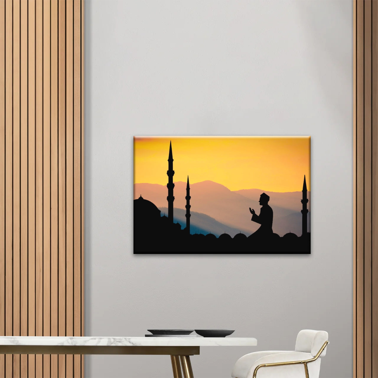 Silhouette d'homme priant dans une mosquée pendant le Ramadan islamique Décor islamique