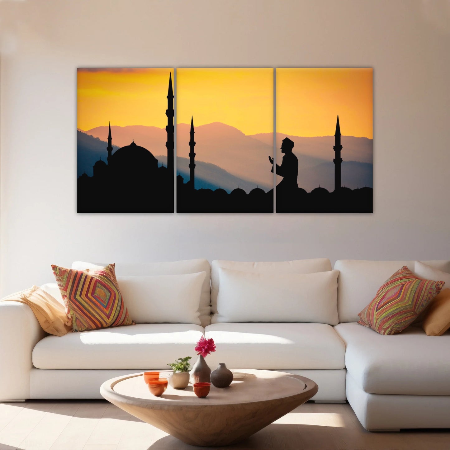 Silhouette d'homme priant dans une mosquée pendant le Ramadan islamique Décor islamique