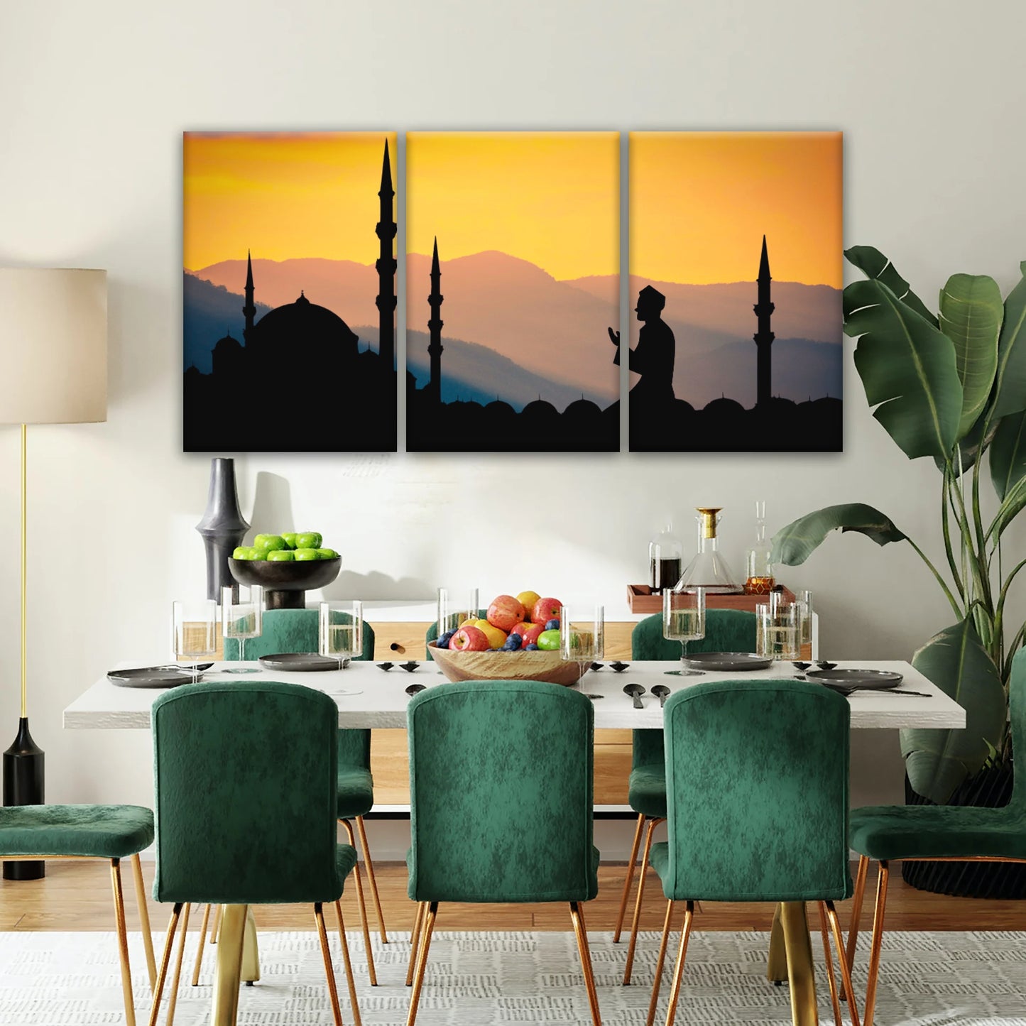 Silhouette d'homme priant dans une mosquée pendant le Ramadan islamique Décor islamique