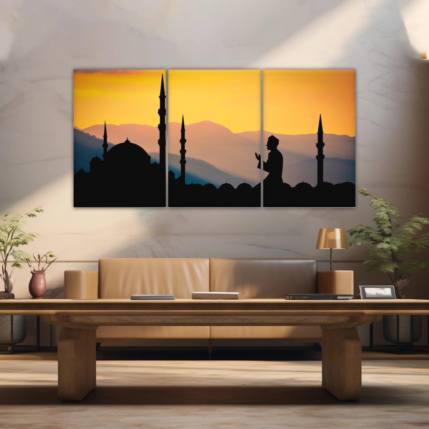 Silhouette d'homme priant dans une mosquée pendant le Ramadan islamique Décor islamique