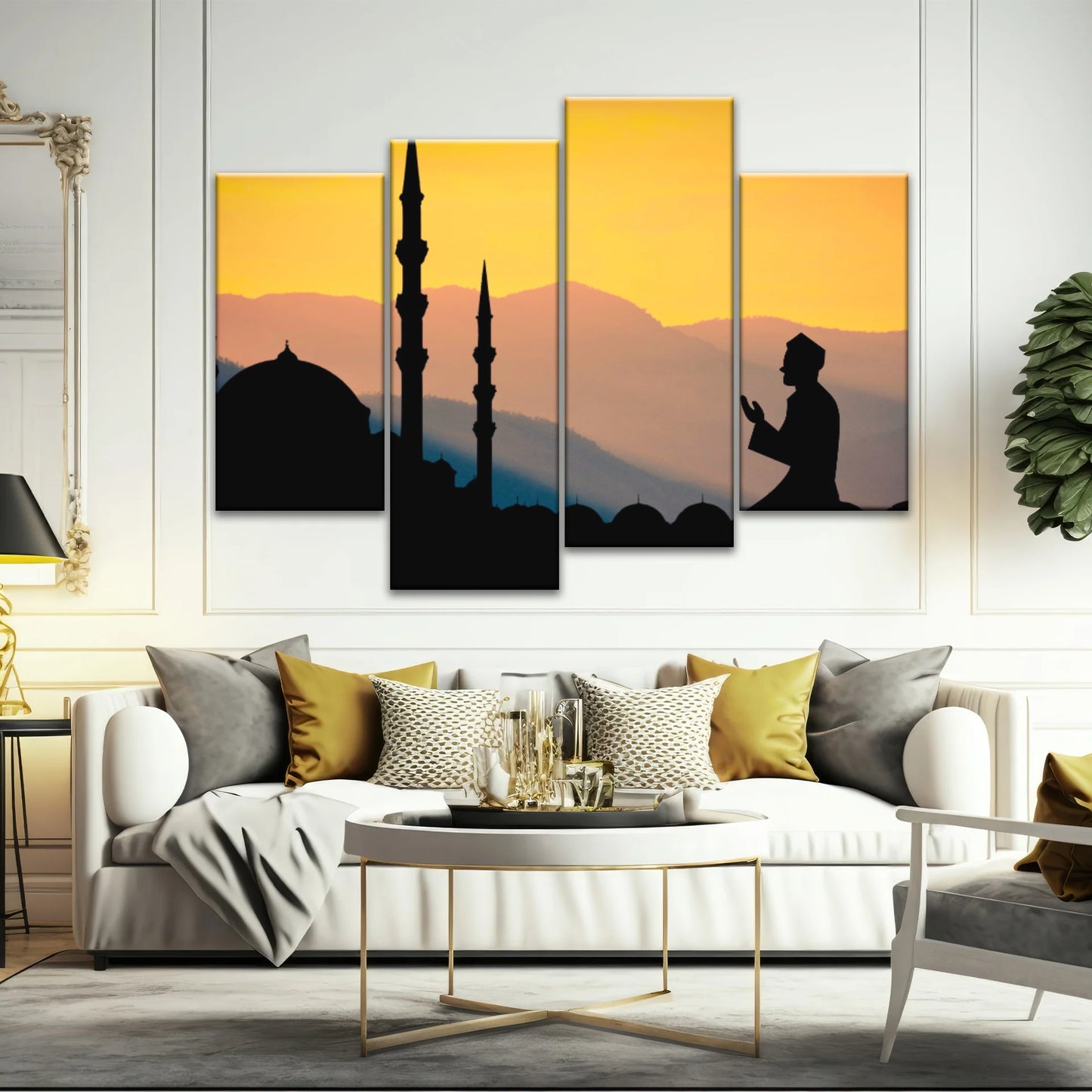 Silhouette d'homme priant dans une mosquée pendant le Ramadan islamique Décor islamique