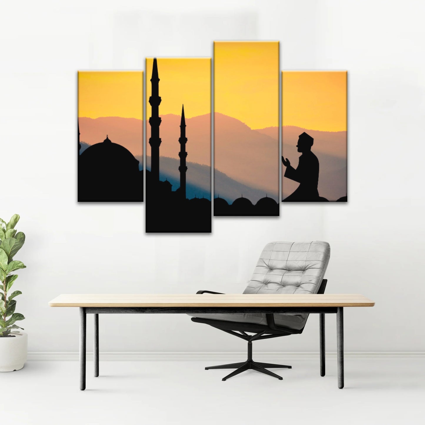 Silhouette d'homme priant dans une mosquée pendant le Ramadan islamique Décor islamique
