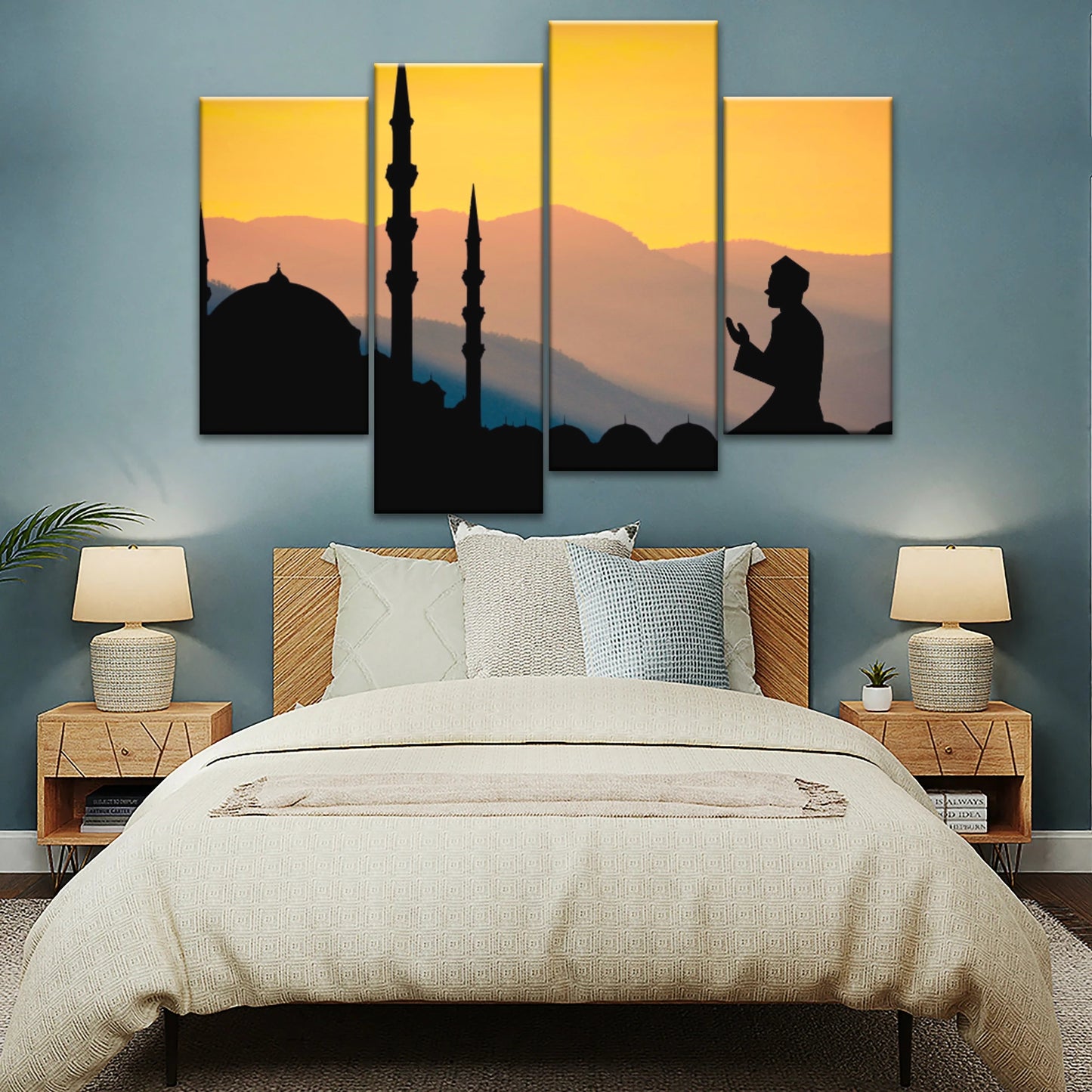 Silhouette d'homme priant dans une mosquée pendant le Ramadan islamique Décor islamique