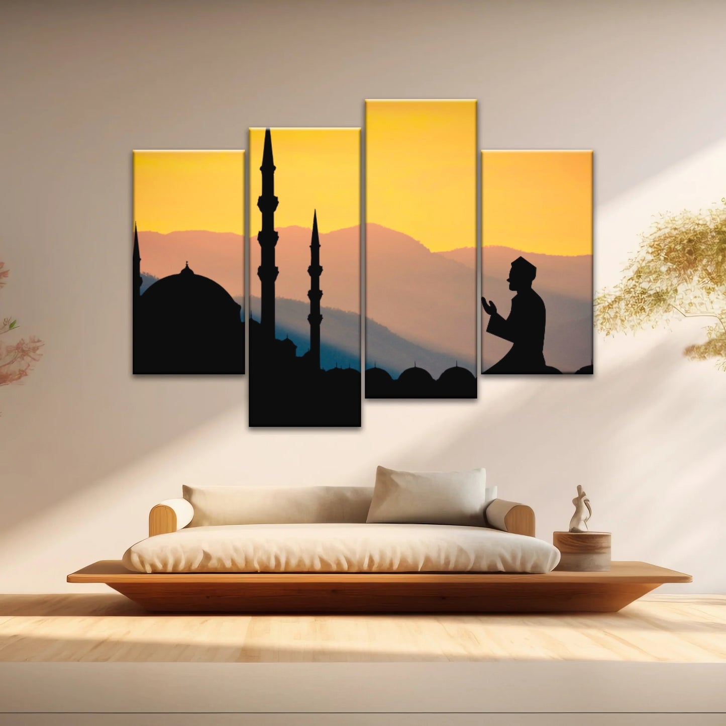 Silhouette d'homme priant dans une mosquée pendant le Ramadan islamique Décor islamique