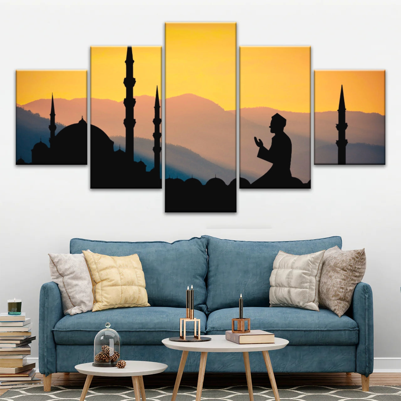 Silhouette d'homme priant dans une mosquée pendant le Ramadan islamique Décor islamique