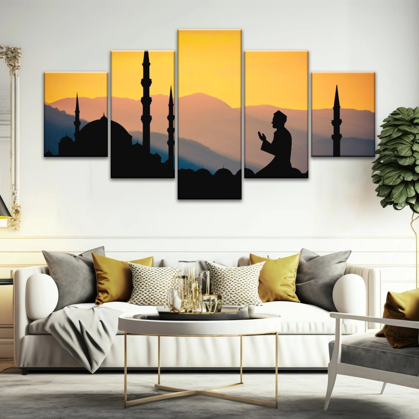 Silhouette d'homme priant dans une mosquée pendant le Ramadan islamique Décor islamique