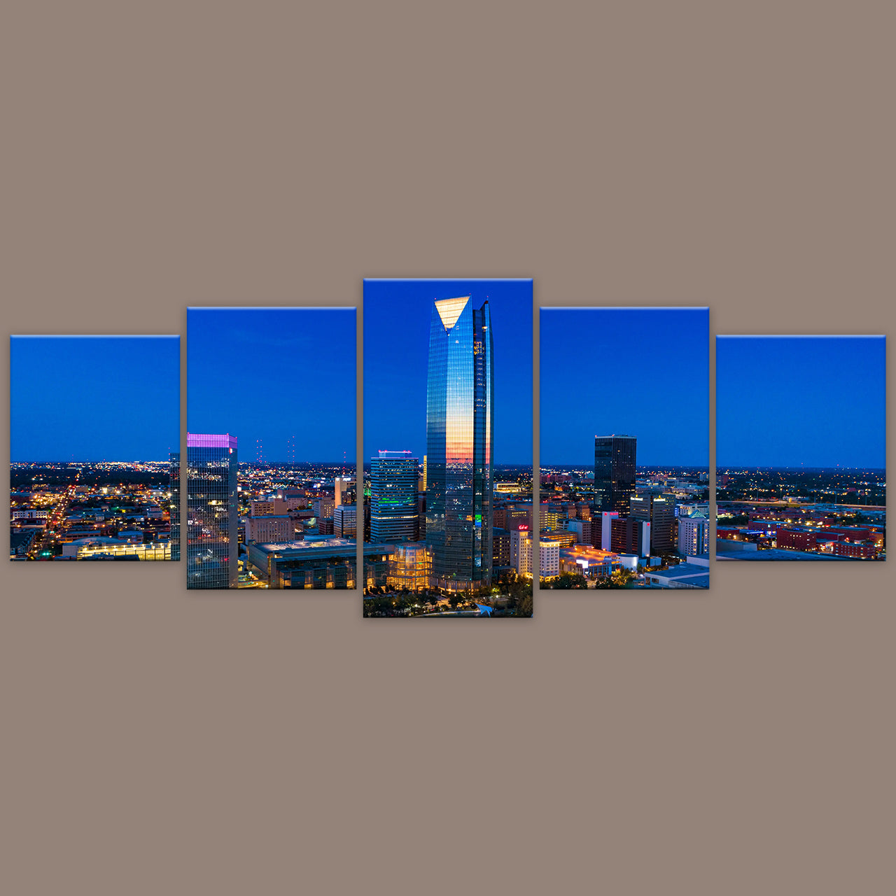 Fully Custom Canvas Prints - Oklahoma City Downtown Business District Aerial Skyline -  5 Piece