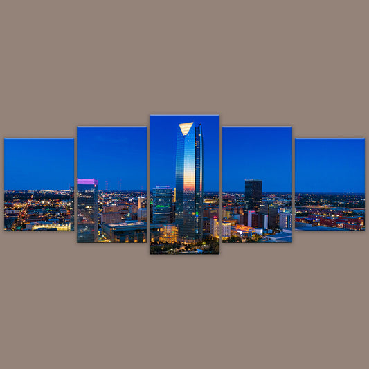 Fully Custom Canvas Prints - Oklahoma City Downtown Business District Aerial Skyline -  5 Piece