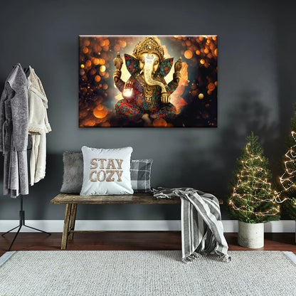 Ganesha God-Golden Bronze Statue Of Lord Ganesha Hinduism Canvas Prints