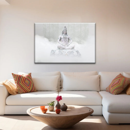 Hindu-Gottheit Shiva im Nebel, Statue, Hinduismus, Leinwandbild, Wandkunst