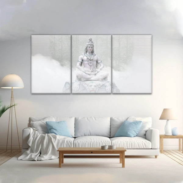 Hindu Deity Shiva in the Mist Statue Hinduism Canvas Wall Art