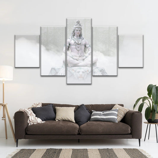 Hindu-Gottheit Shiva im Nebel, Statue, Hinduismus, Leinwandbild, Wandkunst