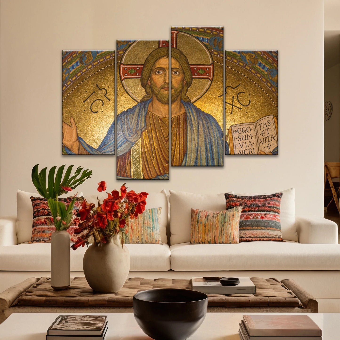 Jésus-Christ tenant un livre Art mural chrétien sur toile