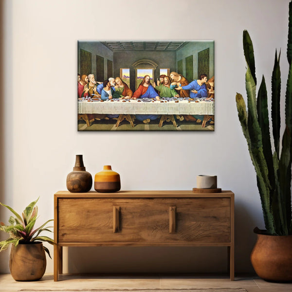 Peinture à l'huile classique de Léonard de Vinci La Cène Jésus Art mural