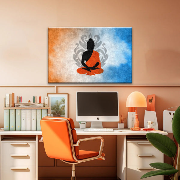 Meditating Buddha Silhouette With Lotus Background Buddha Wall Decor