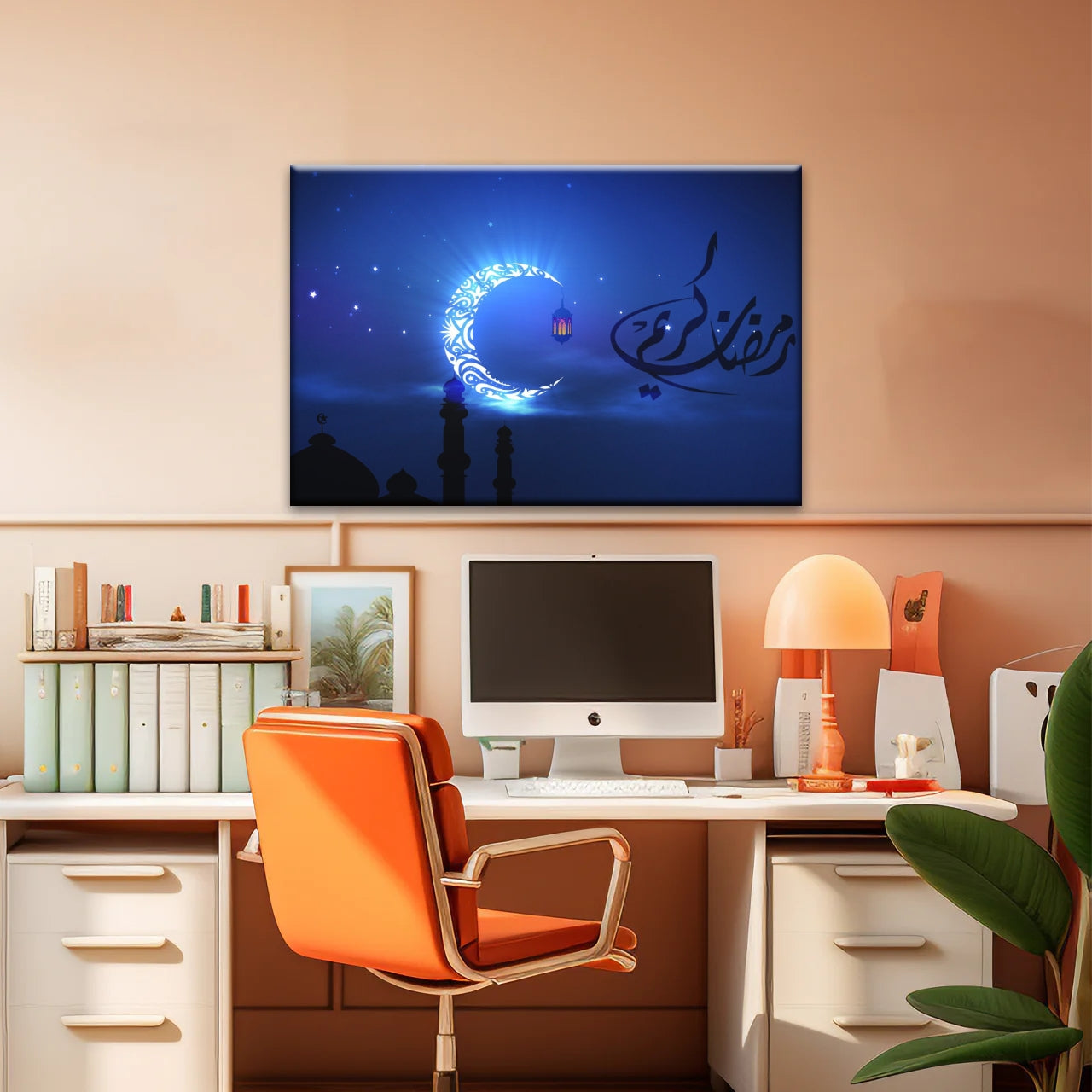 Silhouette musulmane de la foi : illuminée par la lueur nocturne Art mural islamique sur toile
