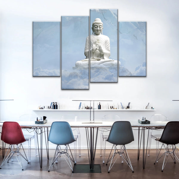 Shakyamuni Buddha Statue unter den schneebedeckten Bergen Buddha Leinwand Kunst
