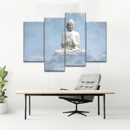 Shakyamuni Buddha Statue unter den schneebedeckten Bergen Buddha Leinwand Kunst