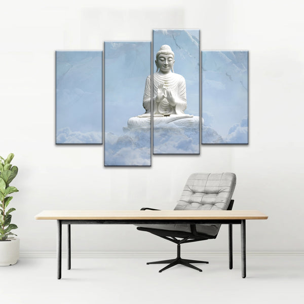Shakyamuni Buddha Statue unter den schneebedeckten Bergen Buddha Leinwand Kunst