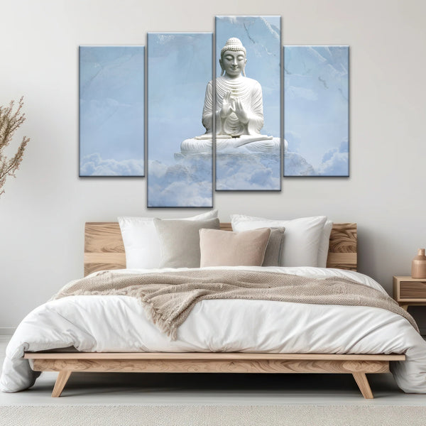 Shakyamuni Buddha Statue unter den schneebedeckten Bergen Buddha Leinwand Kunst