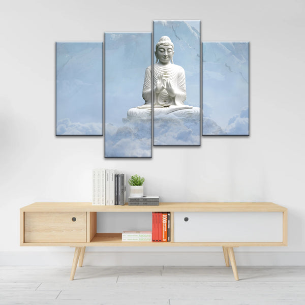 Shakyamuni Buddha Statue unter den schneebedeckten Bergen Buddha Leinwand Kunst