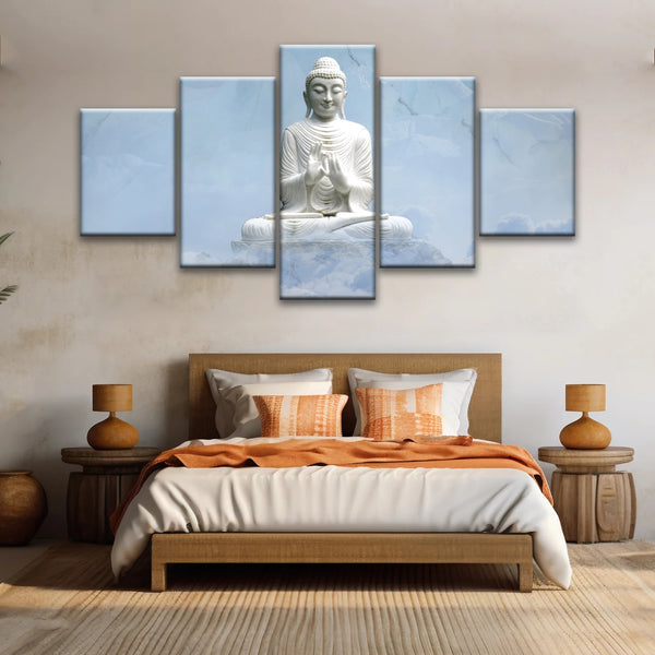 Shakyamuni Buddha Statue unter den schneebedeckten Bergen Buddha Leinwand Kunst