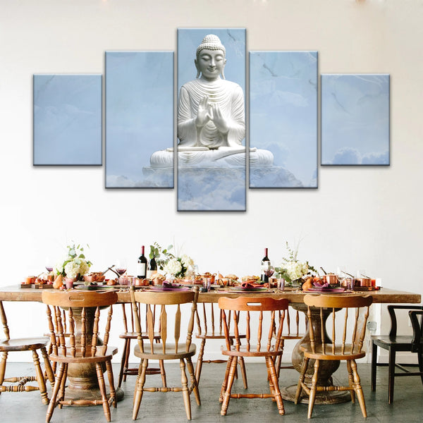 Shakyamuni Buddha Statue unter den schneebedeckten Bergen Buddha Leinwand Kunst