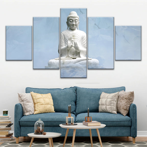 Shakyamuni Buddha Statue unter den schneebedeckten Bergen Buddha Leinwand Kunst