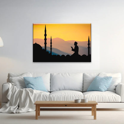 Silhouette d'homme priant dans une mosquée pendant le Ramadan islamique Décor islamique