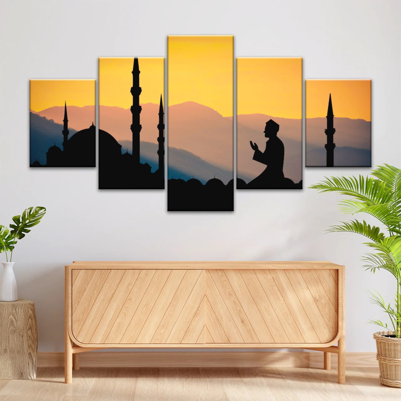 Silhouette d'homme priant dans une mosquée pendant le Ramadan islamique Décor islamique